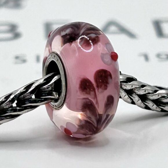 TROLLBEADS UU Pink & Purple Flower Ferns LAA 925S NEW! w Red Buds - Picture 7 of 8